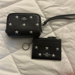Coach Black Wristlet and Cardholder with Silver Stars